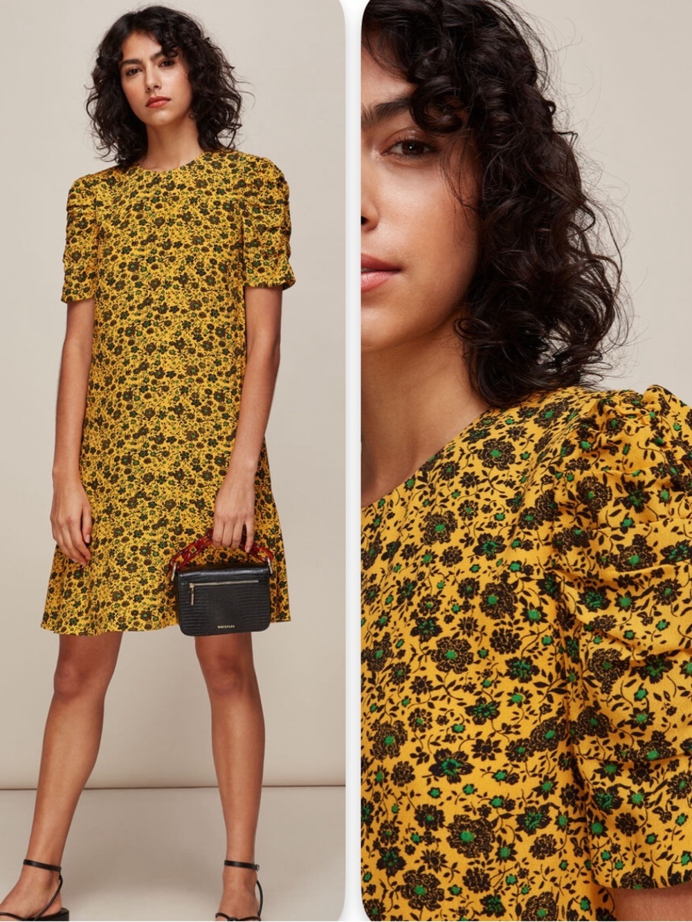 WHISTLES Yellow Trailing Daisies Floral Mini Dress Size 0